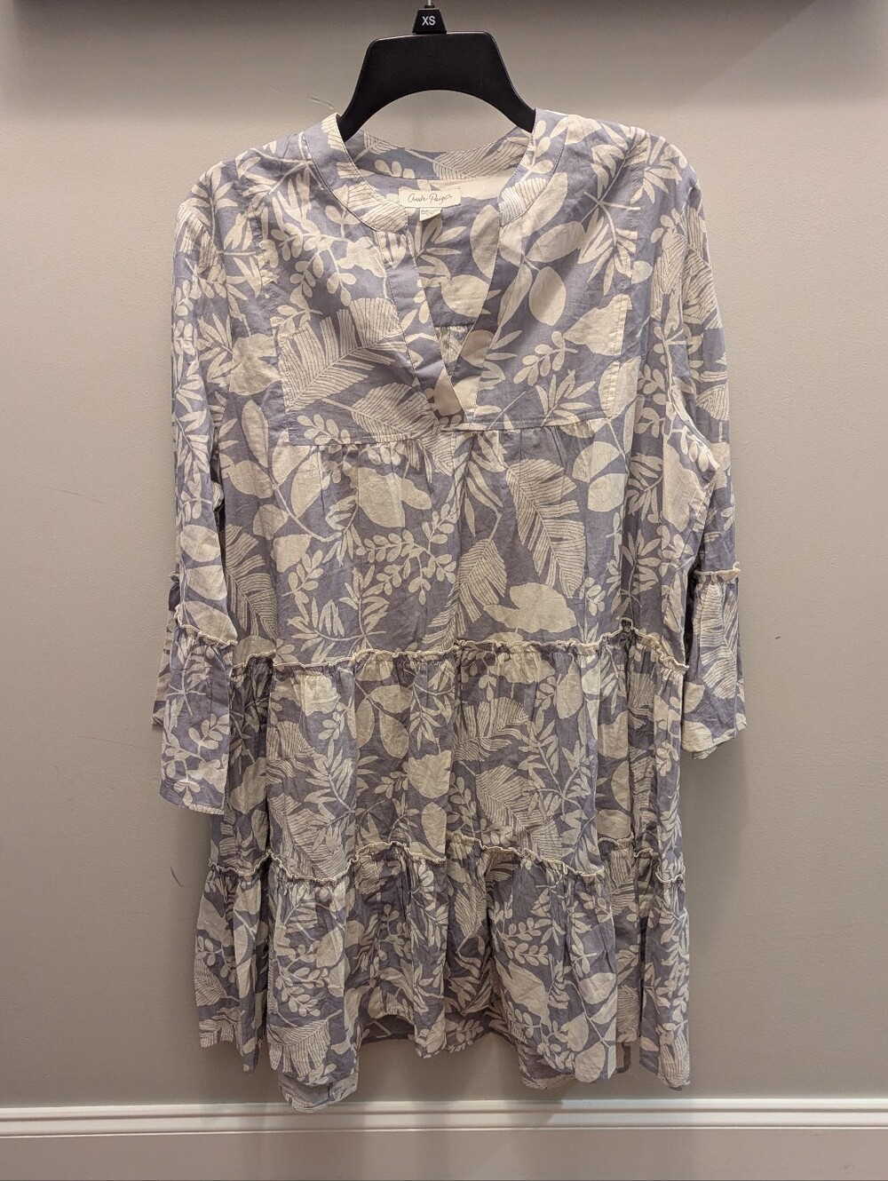 L Charlie Paige Grey & White Floral 100% Cotton Tiered Dress